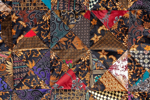 Detail patchwork quilt in markt Bali eiland Ubud Indonesië Close-up patchwork deken textuur