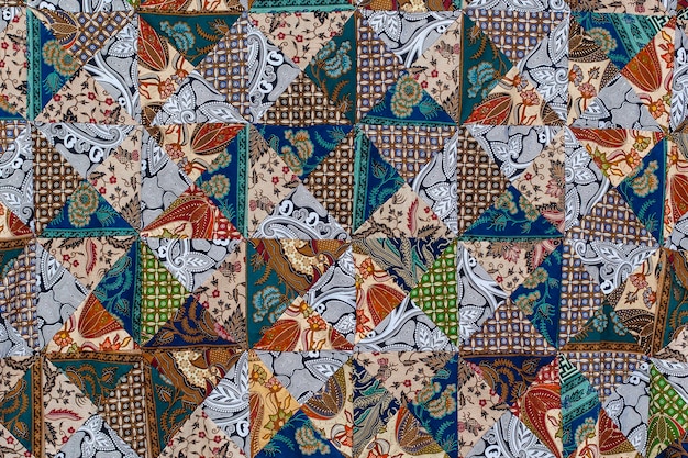 Detail patchwork quilt in straatmarkt Bali eiland Ubud Indonesië Close-up patchwork deken textuur