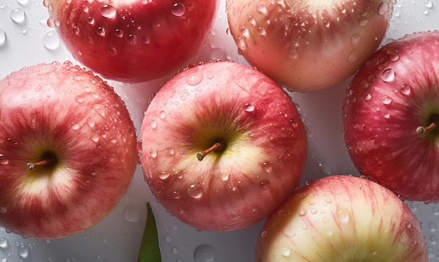 Photo detail of a pink lady apples with water dropswhite backgroundg