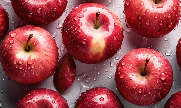 Photo detail of a pink lady apples with water dropswhite backgroundg