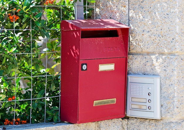 Detail of a postbox and an entry phone