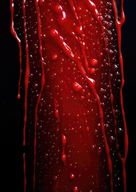 Photo detail on red tomato ketchup drips looking like real human blood generative ai