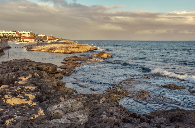 Detail of the rocky coast of Puerto Aventuras in the Mayan riviera in mexico.