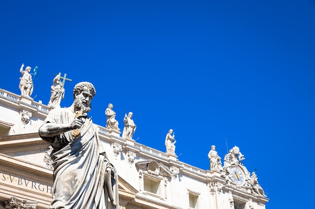 Detail of Saint Peter statue located in front of Saint Peter Cathedral entrance in Rome, Italy - Vatican City