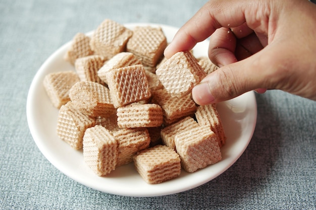 Particolare corto di wafer roll cioccolato