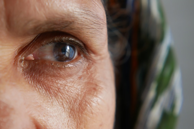 Detail shot of asian senior women eye