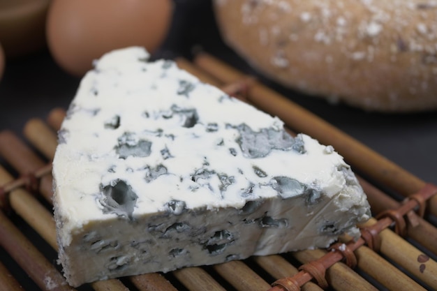 Detail shot of blue cheese on table