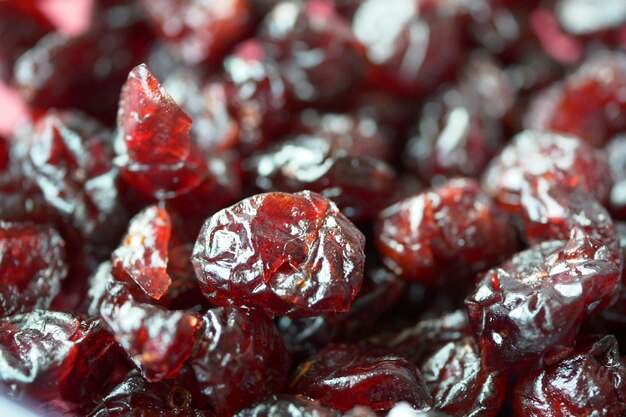 Detail shot of dried cranberries on table