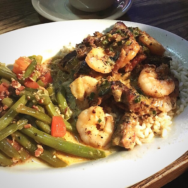 Photo detail shot of food in plate