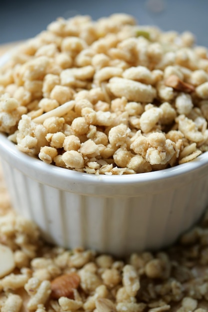 Detail shot of granola Musli in a bowl