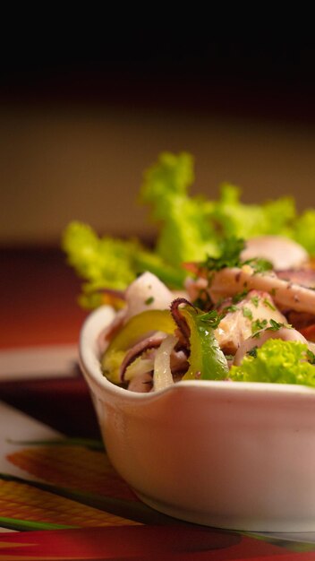 Photo detail shot of an octopus salad