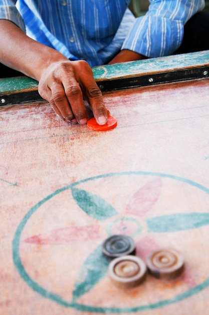 detail shot of playing carom board