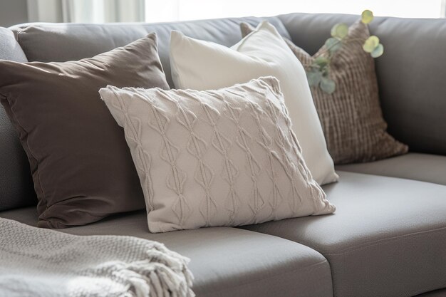 Detail Shot of Plush Gray Throw Pillows