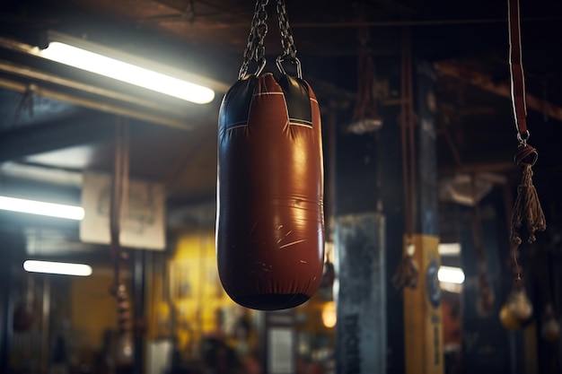 Photo detail shot of a punching bag in a boxing gym