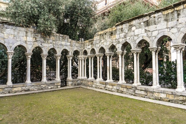 Detail of the St Andrew cloister ruins in Genoa, Italy