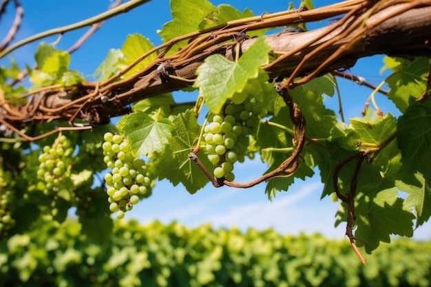 Detail of sturdy grape stems twisted around a trellis