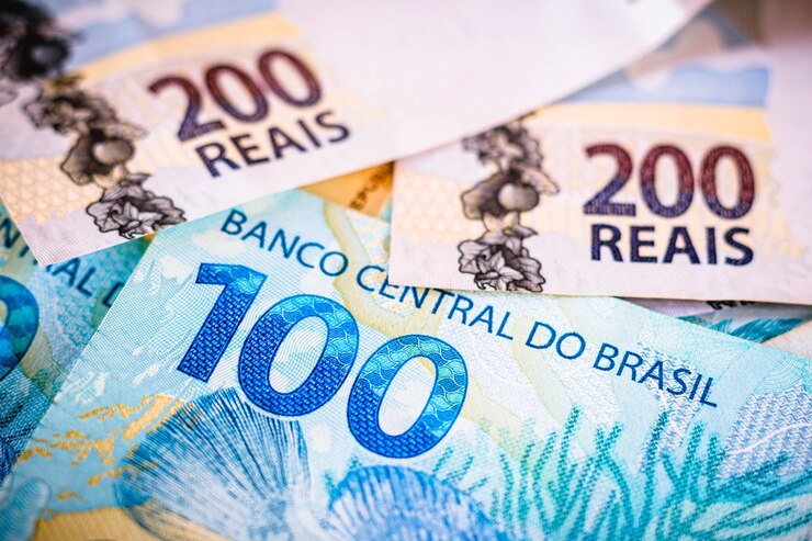 The detail of the two hundred and one hundred reais notes The real is the currency of Brazil