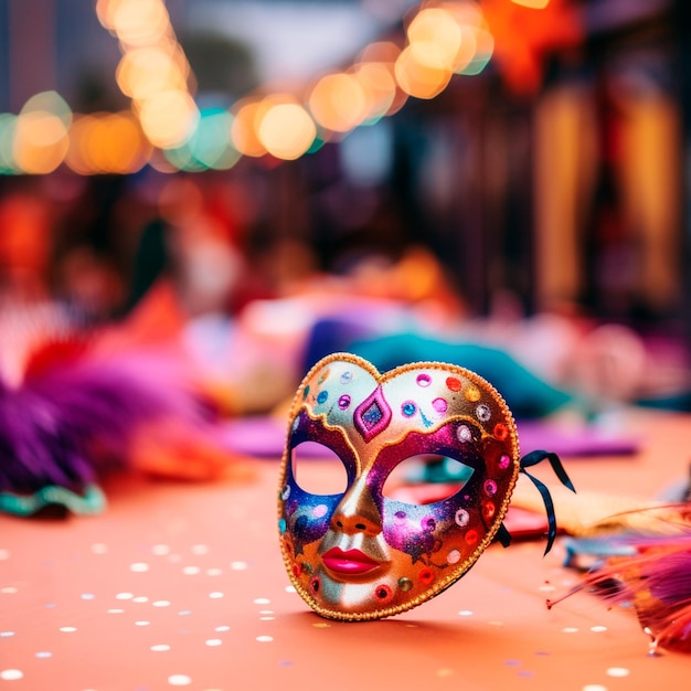Detail van een carnavalmasker uit Rio dat de feestelijke energie en stralende kleuren weergeeft Braziliaanse carnavalmaskers die artistieke expressie en uitbundige kleuren benadrukken
