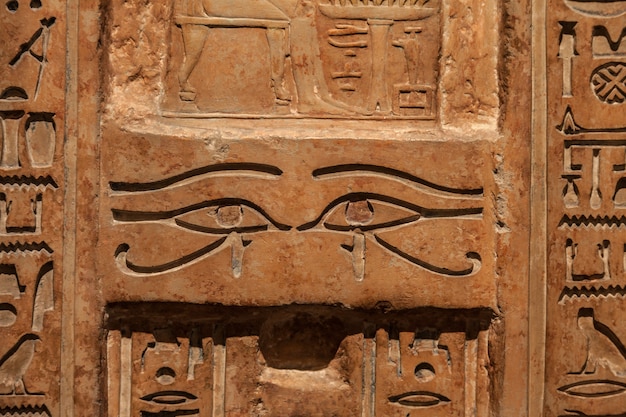 Detail van een originele Egyptische hiëroglief - kalksteen