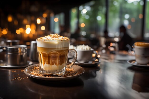 Detail van een schuimige kop koffie met melk