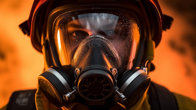 Detail van het brandblussmasker druppels en omgevingsvlammen