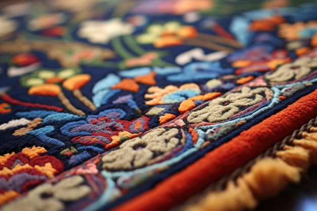 Detail van vakkundig vakmanschap in geweven tapijt gemaakt met generatieve ai