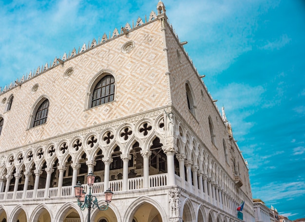 Detail of Venetian Gothic style Doge's Palace in Venice, Italy