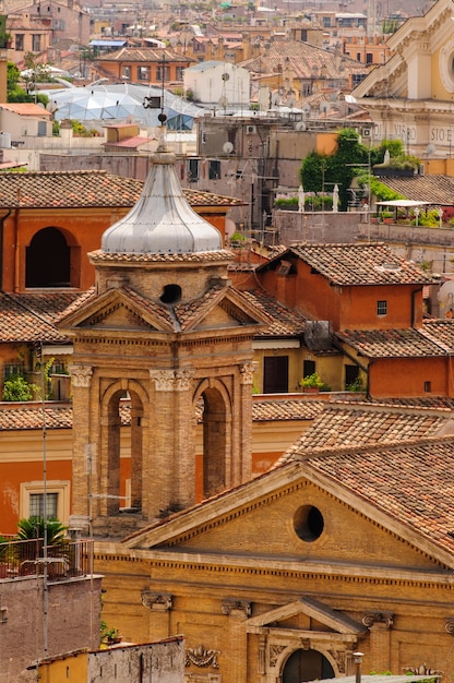 Detail view to rome rooftops with catholic basilics and monuments italy