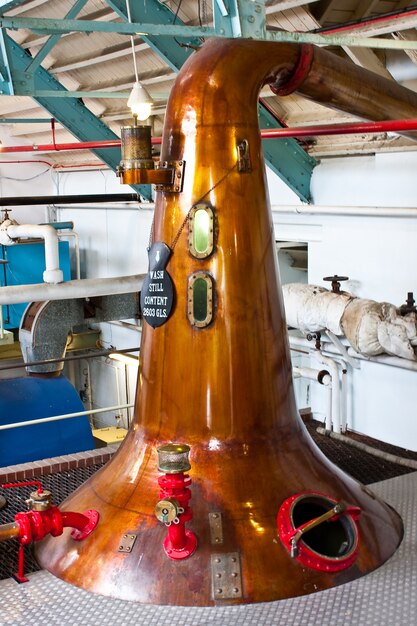 Detail of a whiskey distillery interiors, Sutherland, Scotland