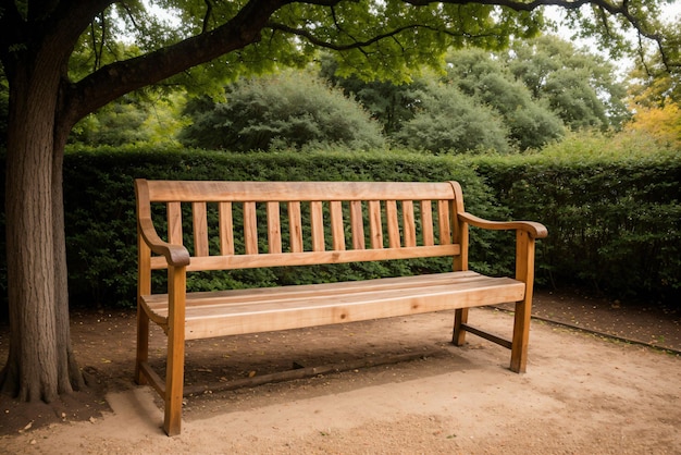 Detail of a wooden garden bench under a tree