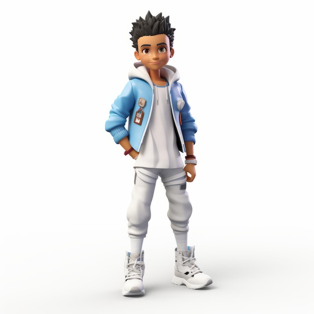 Detailed 3d Character Model In Gerard Sekoto Style With White Jacket And Sneakers