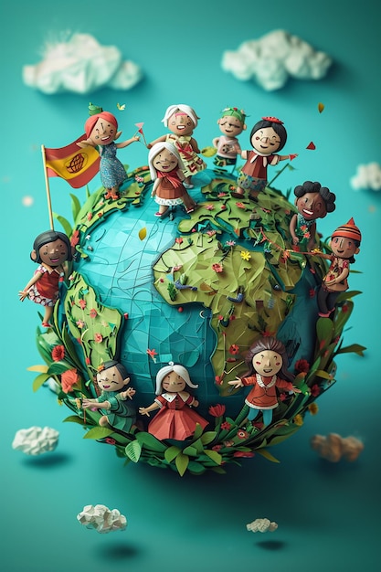 a detailed 3D globe with animated figures of women from various cultures