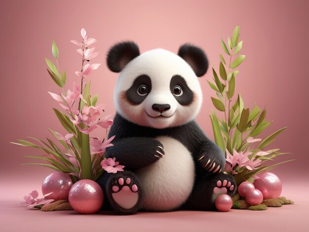 Photo detailed 3d illustration of a baby panda