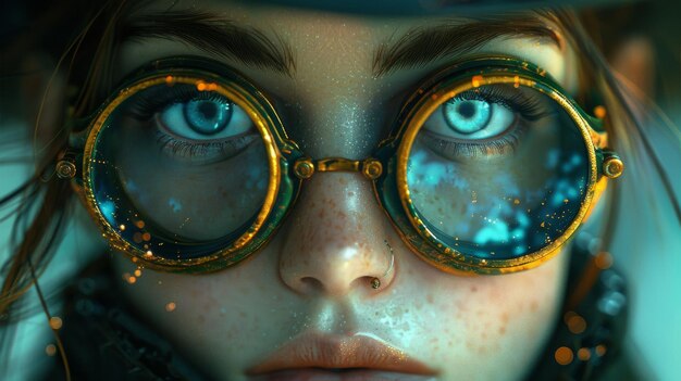 Detailed 3D illustration of a steampunk girl with a top hat and goggles