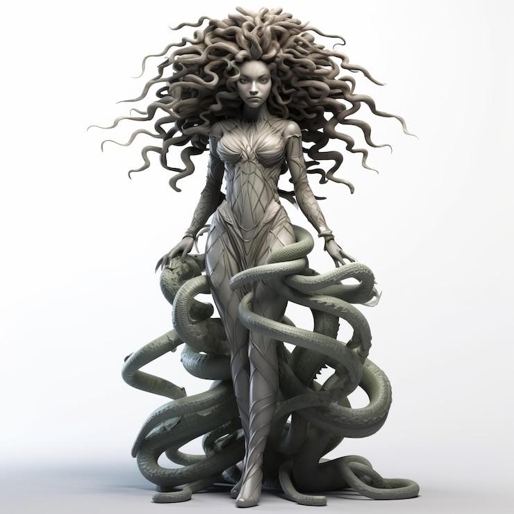 Photo detailed 3d medusa maquette figure on white isolated background