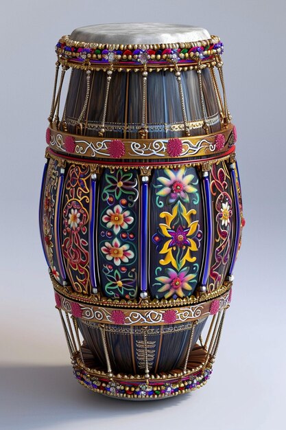 Photo a detailed 3d model of a dhol indian drum