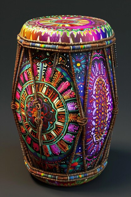 Photo a detailed 3d model of a dhol indian drum