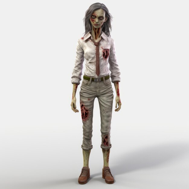 Foto rendering 3d dettagliato di zombie woman model in jeans per 3ds max