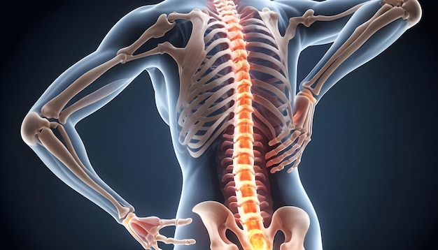 Photo a detailed 3d rendered x ray scan of the lower thoracic and lumbar spine