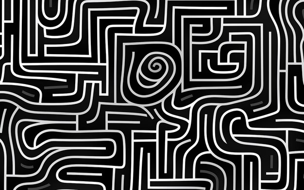 Photo detailed abstract maze pattern background in black