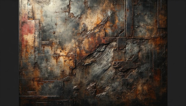 Detailed abstract painting with rust on metal surface