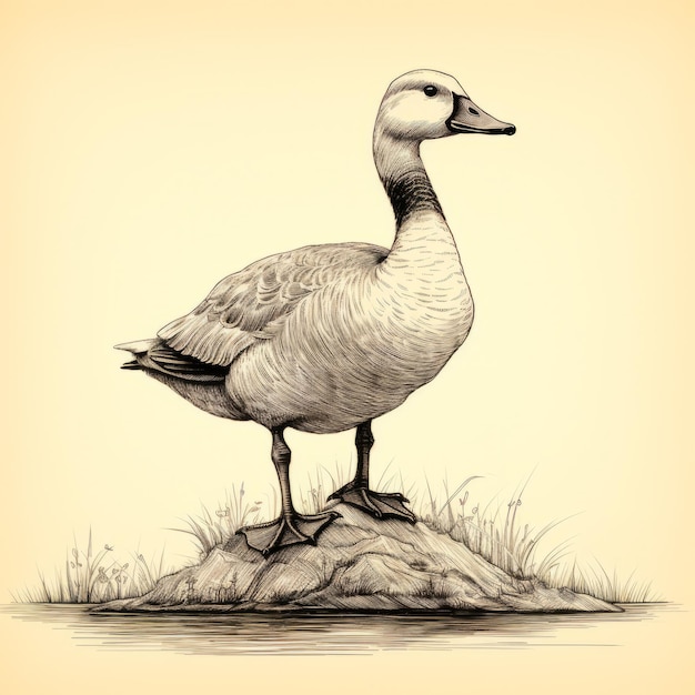 Photo detailed antique pencil drawing of canadian goose on beige background