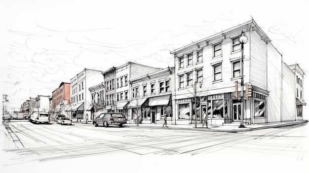 Detailed Architectural Drawing Of Urban Commercial Corridor