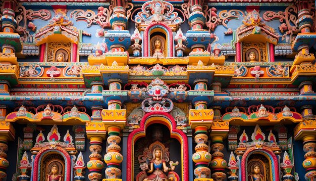 Photo the detailed architecture of a temple adorned with festive decorations for ram navami