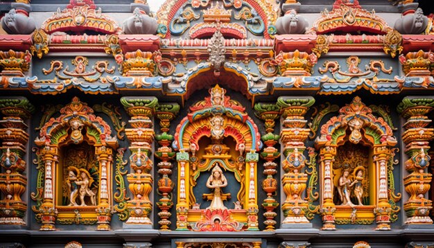 Photo the detailed architecture of a temple adorned with festive decorations for ram navami