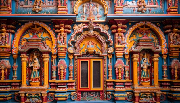 Photo the detailed architecture of a temple adorned with festive decorations for ram navami