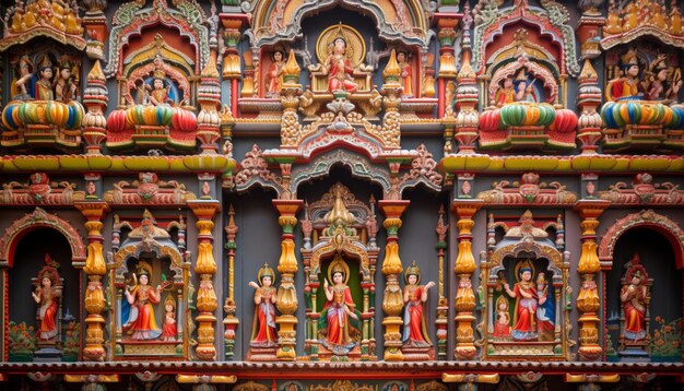 Photo the detailed architecture of a temple adorned with festive decorations for ram navami