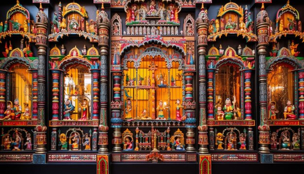 Photo the detailed architecture of a temple adorned with festive decorations for ram navami