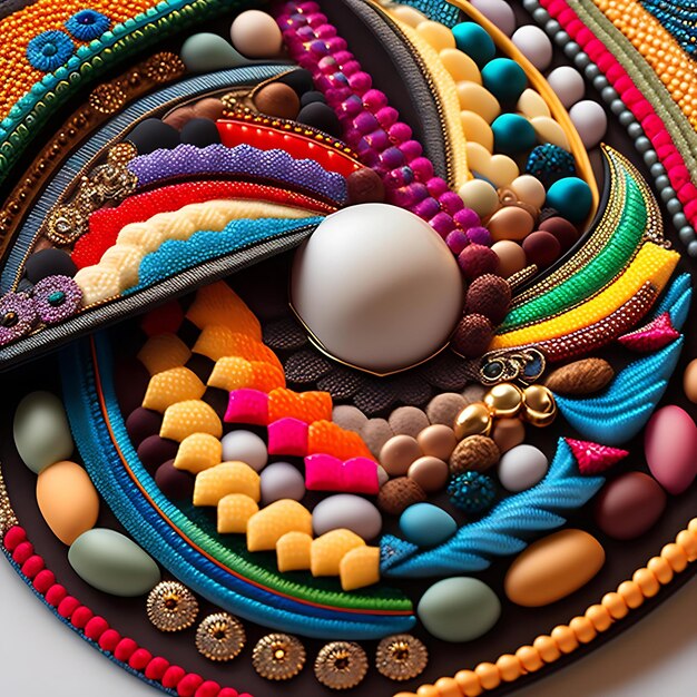 Detailed beaded artwork colorful design stitching and stones clothing accessory patch