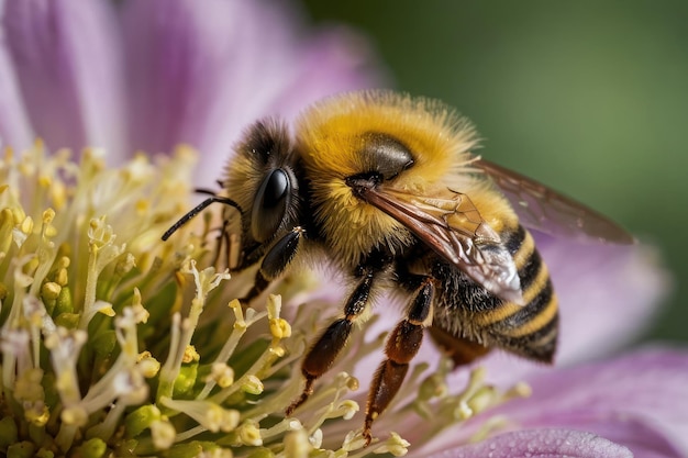 Детальная пчела на желтом цвете